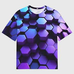 Футболка оверсайз мужская Абстрактные трехмерные фиолетовые гексагоны, цвет: 3D-принт