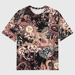 Футболка оверсайз мужская Драконы самурай и феникс, цвет: 3D-принт