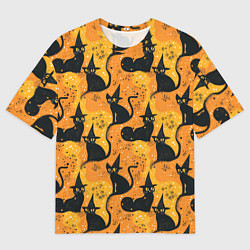 Футболка оверсайз мужская Кошки в шляпах - паттерн, цвет: 3D-принт