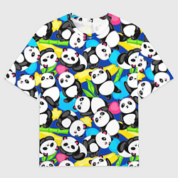 Мужская футболка оверсайз Панды цветной паттерн