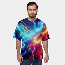 Футболка оверсайз мужская Разряд неоновых молний - нейроарт, цвет: 3D-принт — фото 2