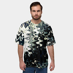 Футболка оверсайз мужская Абстракция чёрно-белый с зелёным отливом, цвет: 3D-принт — фото 2