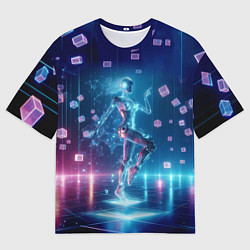 Футболка оверсайз мужская Танец неоновой кибер девушки - нейроарт, цвет: 3D-принт
