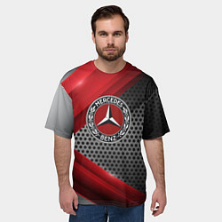 Футболка оверсайз мужская Mercedes benz текстура метал, цвет: 3D-принт — фото 2