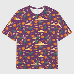 Футболка оверсайз мужская Маленькие тыквы на фиолетовом фоне, цвет: 3D-принт