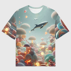 Футболка оверсайз мужская Кит среди гигантских подводных грибов - нейроарт ф, цвет: 3D-принт