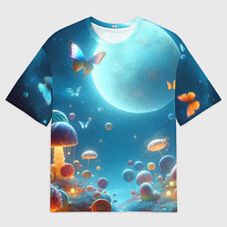 Футболка оверсайз мужская Сказочные грибы и бабочки под луной - фантазия, цвет: 3D-принт