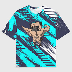 Футболка оверсайз мужская Мопс бодибилдер, цвет: 3D-принт