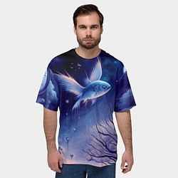 Футболка оверсайз мужская Крылатая рыба - сюрреализм, цвет: 3D-принт — фото 2