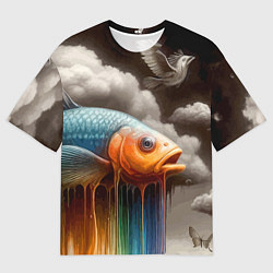 Футболка оверсайз мужская Рыба в облаках - сюрреализм, цвет: 3D-принт