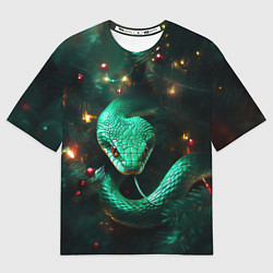 Футболка оверсайз мужская Зелёная новогодняя змея, цвет: 3D-принт