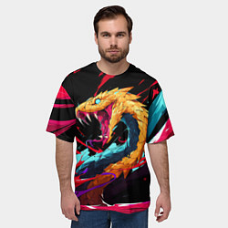 Футболка оверсайз мужская Злая желтая змея, цвет: 3D-принт — фото 2