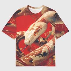 Футболка оверсайз мужская Змея на красном фоне, цвет: 3D-принт