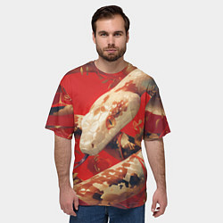 Футболка оверсайз мужская Змея на красном фоне, цвет: 3D-принт — фото 2