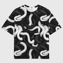 Футболка оверсайз мужская Черные и белые змеи, цвет: 3D-принт