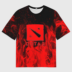 Футболка оверсайз мужская DOTA 2 лого в огне, цвет: 3D-принт