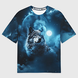 Футболка оверсайз мужская Волк ночное синее небо, цвет: 3D-принт