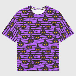 Футболка оверсайз мужская Хэллоуин - тыква со светящимися глазами, цвет: 3D-принт