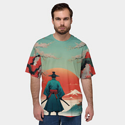 Футболка оверсайз мужская Яркий самурай на закате, цвет: 3D-принт — фото 2