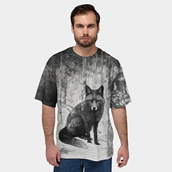 Футболка оверсайз мужская Серый лис в снежном лесу, цвет: 3D-принт — фото 2
