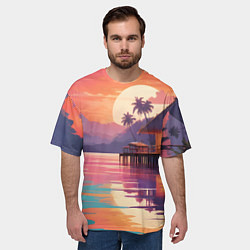 Футболка оверсайз мужская Летний домик пальмы закат, цвет: 3D-принт — фото 2