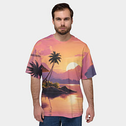 Футболка оверсайз мужская Домик на берегу закат, цвет: 3D-принт — фото 2