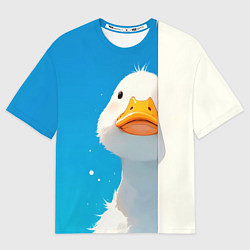Футболка оверсайз мужская Белый гусь выглядывает из-за угла, цвет: 3D-принт