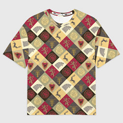 Футболка оверсайз мужская Лого домов Игра престолов паттерн, цвет: 3D-принт
