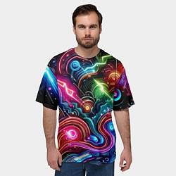 Футболка оверсайз мужская Красочная неоновая абстракция - нейроарт, цвет: 3D-принт — фото 2