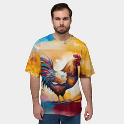 Футболка оверсайз мужская Петух на ярком фоне, цвет: 3D-принт — фото 2