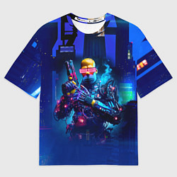 Футболка оверсайз мужская Homer Simpson with a pistol - cyberpunk, цвет: 3D-принт