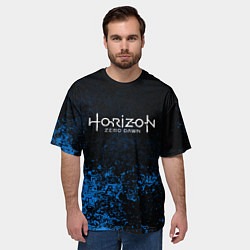 Футболка оверсайз мужская Horizon: Zero Dawn синие брызги красок, цвет: 3D-принт — фото 2