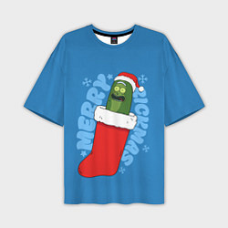 Футболка оверсайз мужская Новогодний Рик огурчик - Merry Rickmas, цвет: 3D-принт