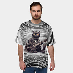 Футболка оверсайз мужская Чёрный кот играет на гитаре - нейроарт, цвет: 3D-принт — фото 2
