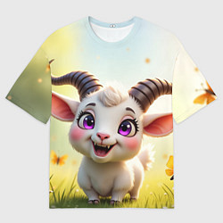 Футболка оверсайз мужская Козлёнок на лугу, цвет: 3D-принт