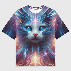 Мужская футболка оверсайз Fantastic blue-eyed neon kitten