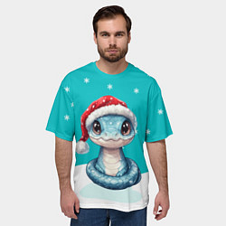 Футболка оверсайз мужская Новогодняя голубая змейка символ 2025, цвет: 3D-принт — фото 2