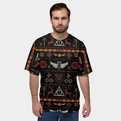 Футболка оверсайз мужская Новогодний паттерн - Гарри Поттер, цвет: 3D-принт — фото 2