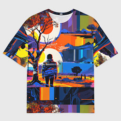 Футболка оверсайз мужская Ночная прогулка абстракция, цвет: 3D-принт