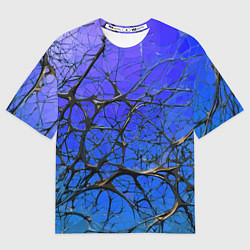 Футболка оверсайз мужская Чёрные волокна и синий фон абстракция, цвет: 3D-принт