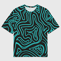 Футболка оверсайз мужская Абстракция из бирюзовых полос, цвет: 3D-принт
