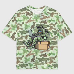 Футболка оверсайз мужская Русский солдат за ноутбуком, цвет: 3D-принт