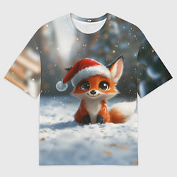 Футболка оверсайз мужская Новогодняя милая лисичка, цвет: 3D-принт