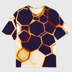 Футболка оверсайз мужская Чёрные шестиугольники на чёрном фоне, цвет: 3D-принт