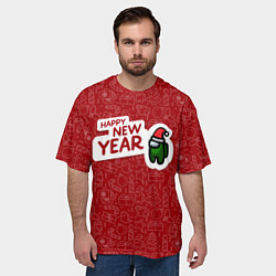 Футболка оверсайз мужская Амонг ас - Новый год, цвет: 3D-принт — фото 2