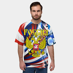 Футболка оверсайз мужская Герб России на фоне цветов флага, цвет: 3D-принт — фото 2