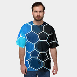 Футболка оверсайз мужская Белые шестиугольники на чёрно-синем фоне, цвет: 3D-принт — фото 2