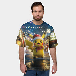 Футболка оверсайз мужская Новогодний Пикачу, цвет: 3D-принт — фото 2