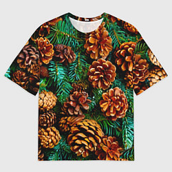 Футболка оверсайз мужская Елочные ветки с шишками, цвет: 3D-принт