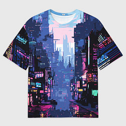 Футболка оверсайз мужская Киберпанк город розовый, цвет: 3D-принт